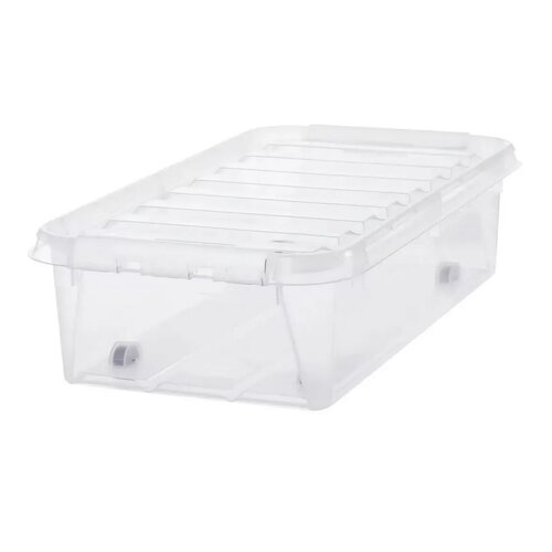 SmartStore Classic tárolódoboz fehér klipszekkel és  kerekekkel , 31 l