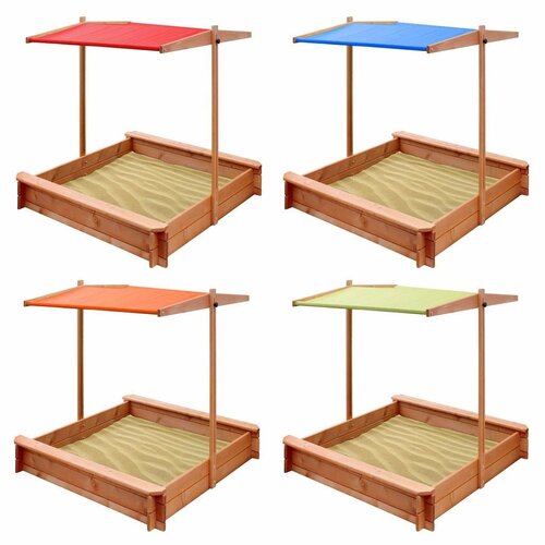 New Baby Holzsandkasten mit Vordach orange, 120 x 120 cm