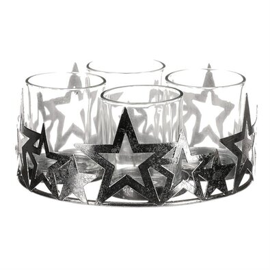 Sfeșnic de Advent cu sticlă Stea, metal, argintiu