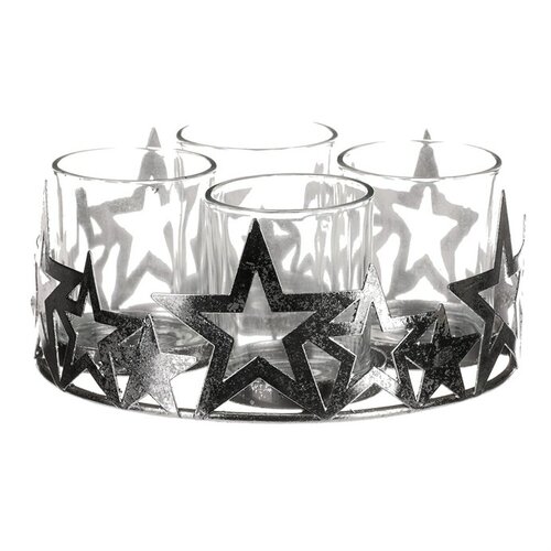 Sfeșnic de Advent cu sticlă Stea, metal, argintiu