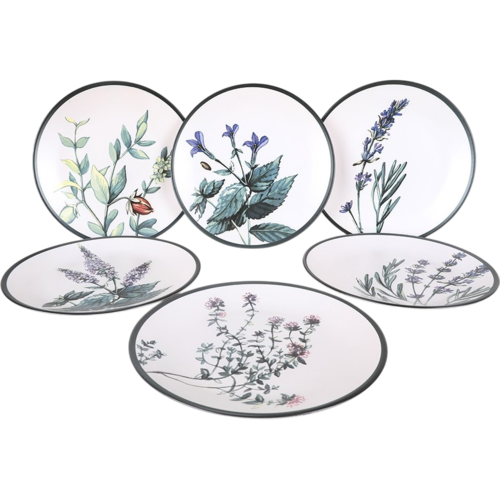 Set mit 6 flachen Steingut-Tellern Herbal 25 cm