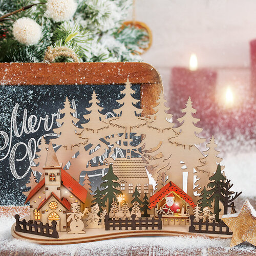 Solight LED Weihnachtsstadt mit Kirche, 30 x 19cm, 2x AAA