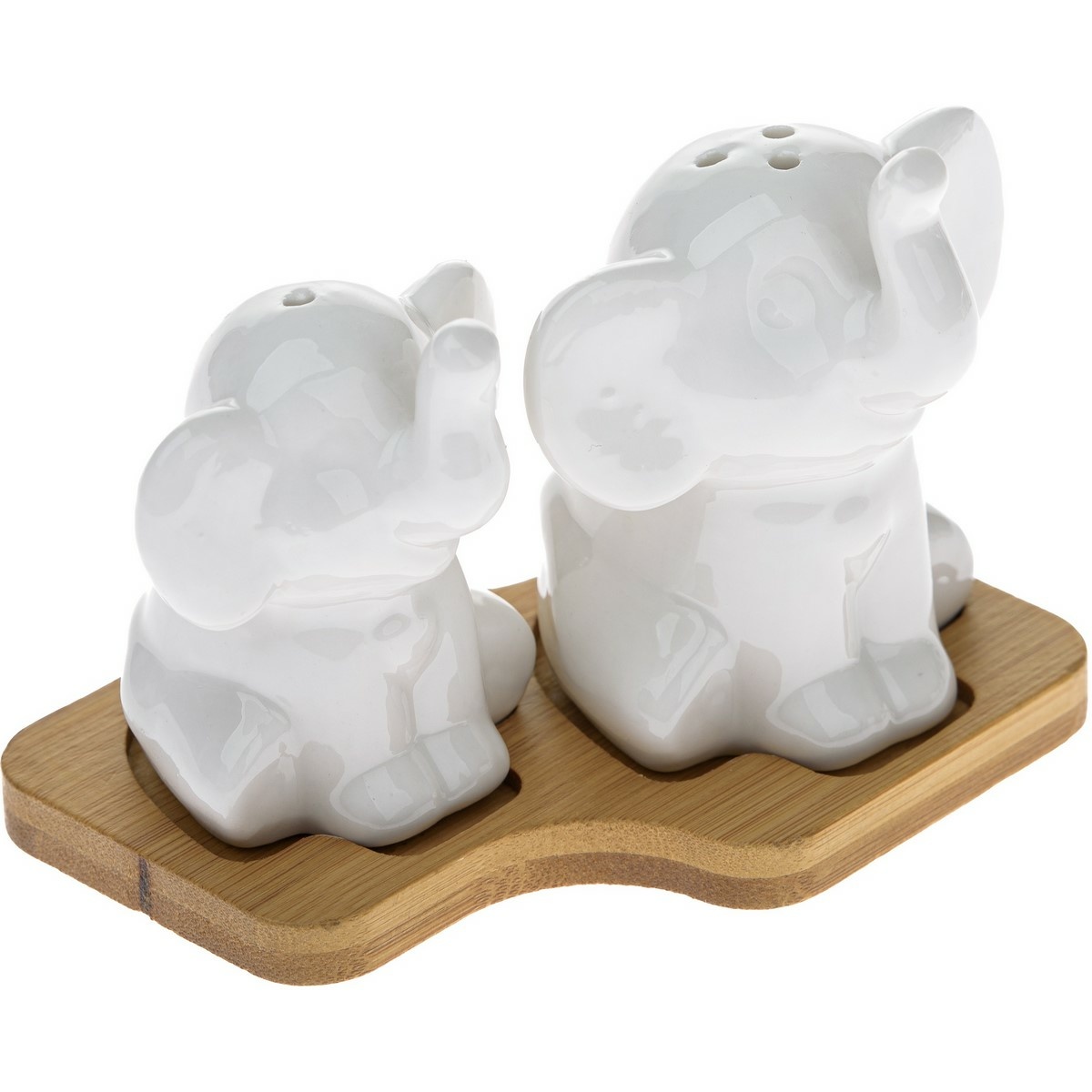 Porcelanowa solniczka i pieprzniczka z podstawką Słonie