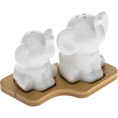 Porcelánová soľnička a korenička s podtáckou Slony
