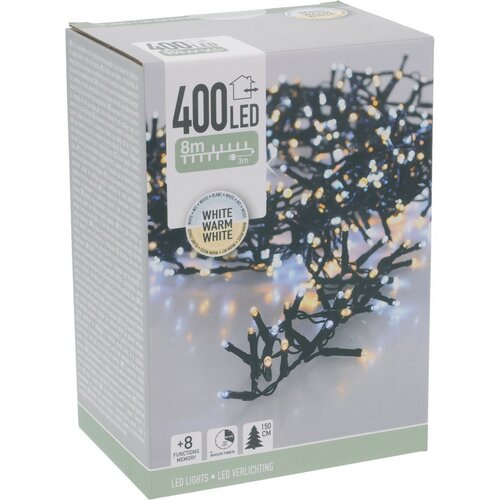 Zewnętrzny łańcuch świetlny Microcluster, 8 m, 400 LED, ciepła biała + biała, timer, IP44