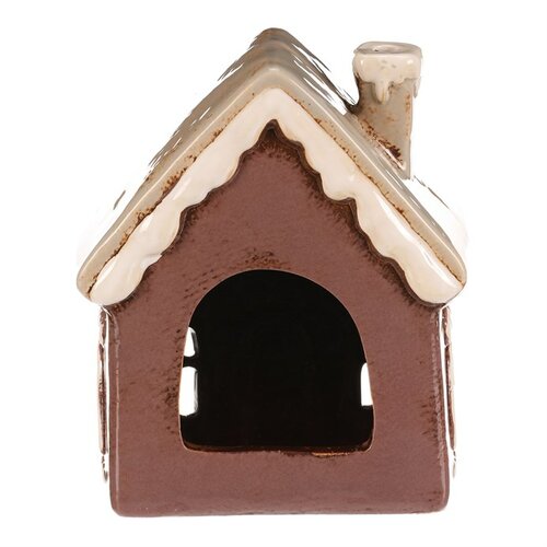 Karácsonyi dekoráció mézeskalács házikó Szív teagyertya, kerámia, lila