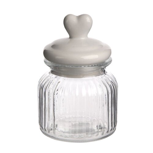 Altom Pojemnik szklany z pokrywą ceramiczną Heart, 18 cm