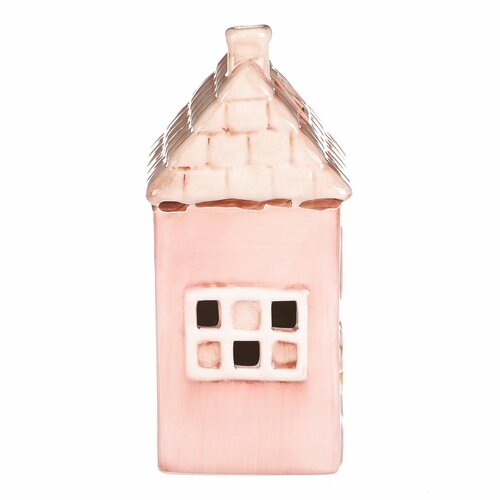 Căsuță din ceramică cu LED, 12 x 9 x 18 cm,primăvară, roz