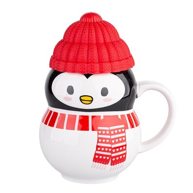 Altom Weihnachtstasse mit Silikondeckel Penguin, 350 ml