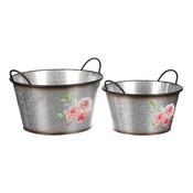 Set recipiente de flori Trandafiri, 2 buc, 2 dimensiuni, metal, 33 x 18 x 33 cm