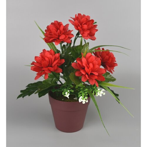 Umelá kvetina Chryzantéma v kvetináči 22 cm, červená