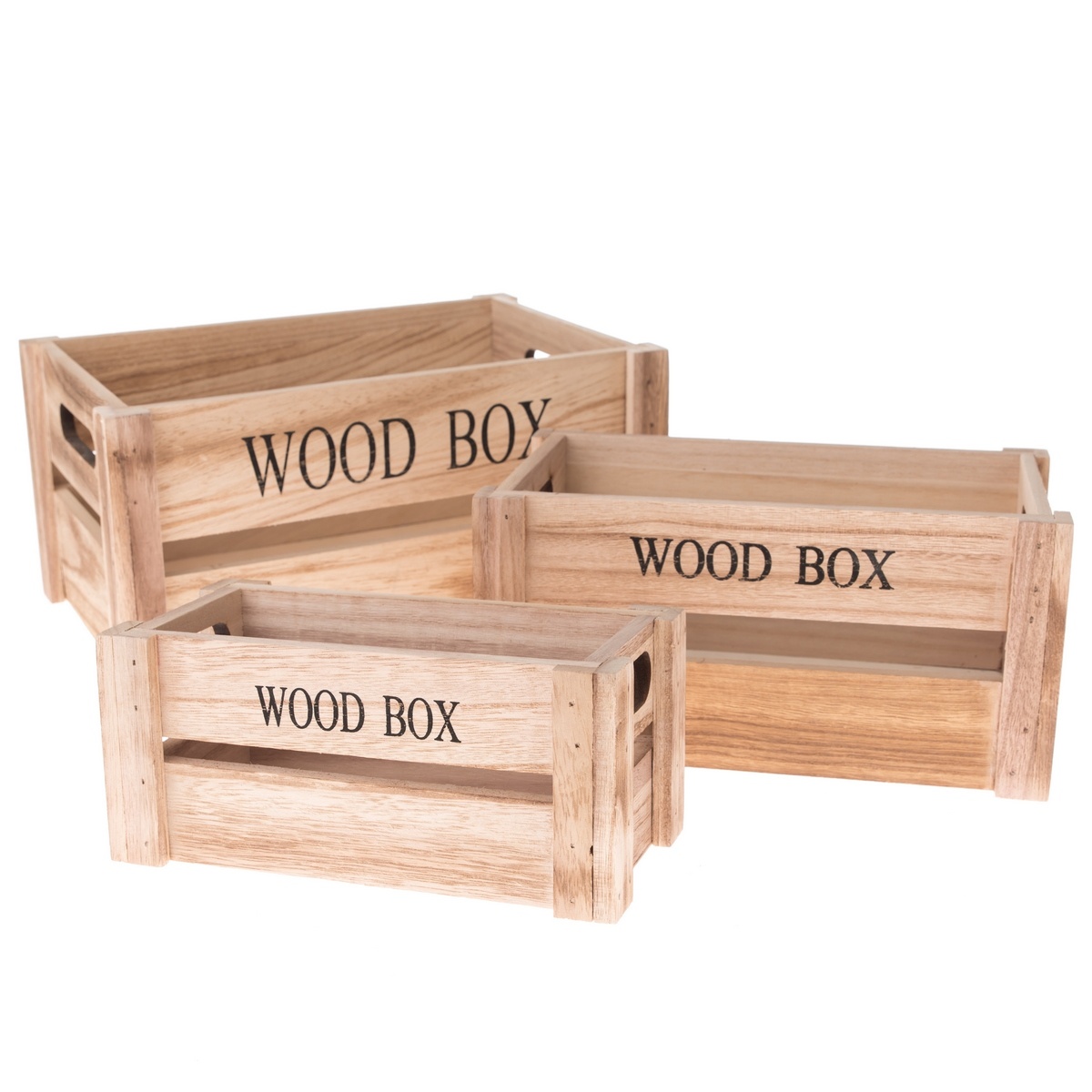 Set lădițe din lemn Wood Box, 3 buc., naturală box Decoratiuni