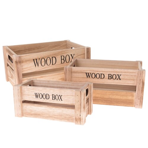 Komplet lesenih zabojev Wood Box, 3 kos, naravni