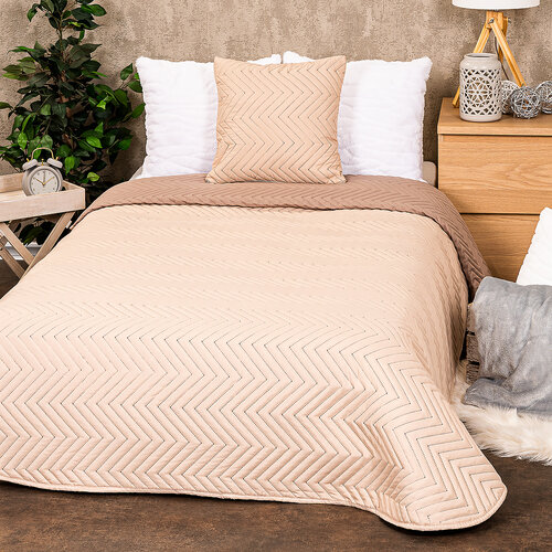 4Home Tagesdecke Doubleface Hellbraun/Braun, 140 x 240 cm, 1 Stück 40 x 40 cm