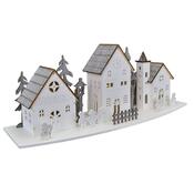 Decorațiune LED din lemn Trei case , 44 x 15,8x 13,5 cm