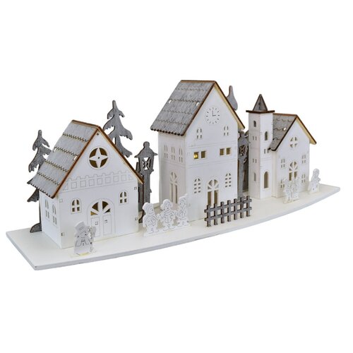 Decorațiune LED din lemn Trei case , 44 x 15,8x 13,5 cm