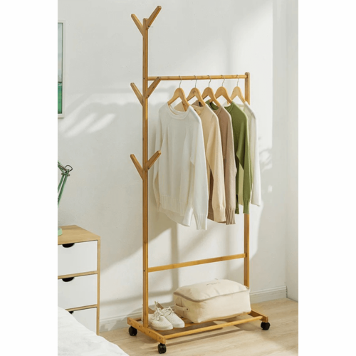 Cuier mobil Vikir tip 2, bambus , 80 x 35 x 174 cm