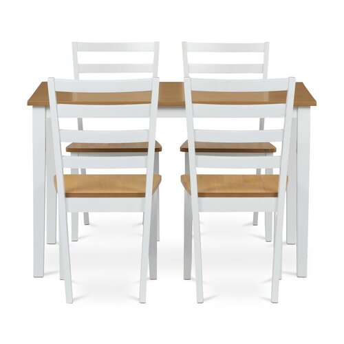 Set de masă din lemn masiv, 5 piese, stejar, alb