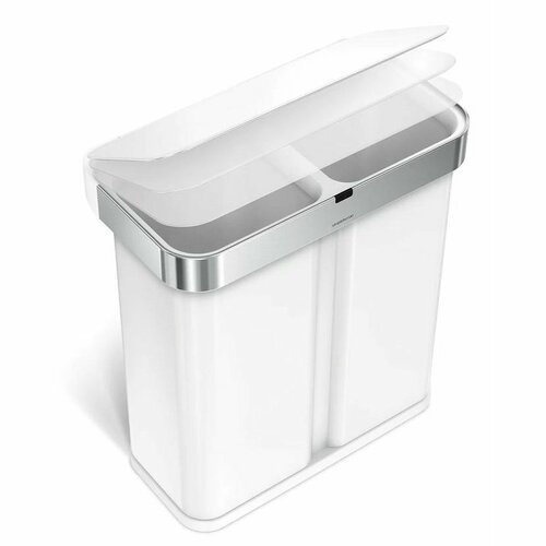 Simplehuman Obdĺžnikový bezdotykový kôš s hlasovým a pohybovým ovládaním 34 + 24 l, biela