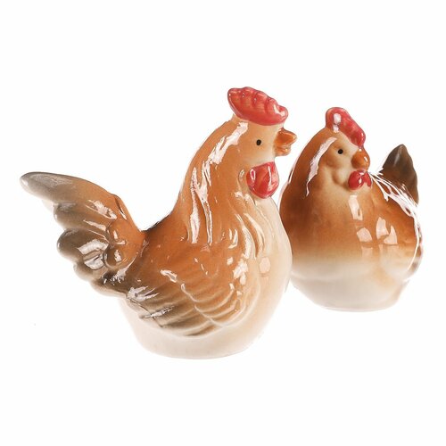 Ceramiczna dekoracja Kurka i kogut, 8 x 8 x 6 cm,zestaw 2 sztuki