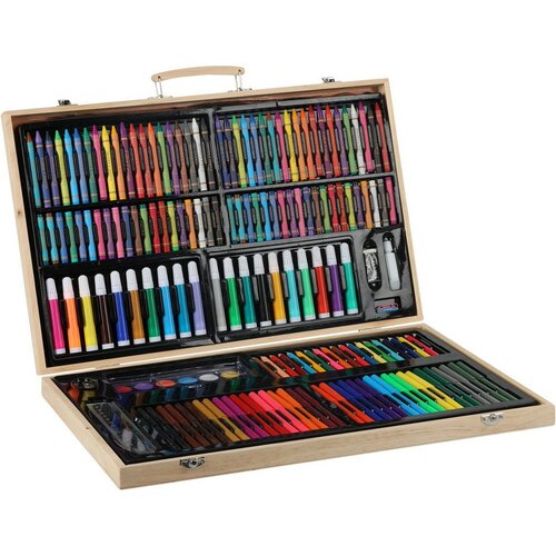 Set creativ pentru desen și pictură, 47,8 x 29,5 x 4,5 cm, cutie din lemn
