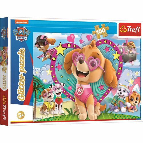 Trefl Błyszczące puzzle Paw Patrol W blasku Skye, 100 elementów