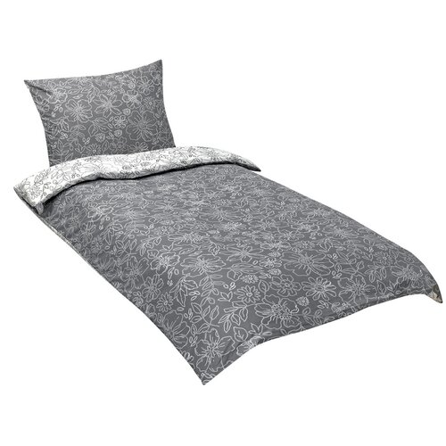 Bellatex Bombažno posteljno perilo Cvet sive inbele barve , 140 x 200 cm, 70 x 90 cm