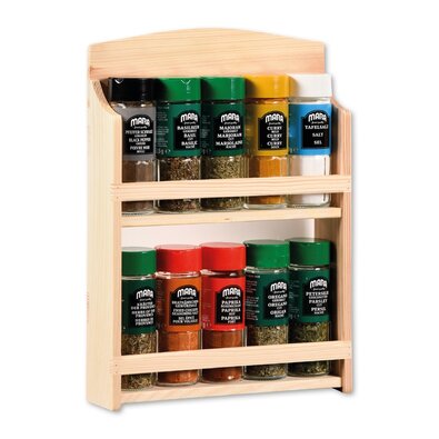 Kesper 13134 Półka na przyprawy z 10 wypełnionymi szklanymi pojemniczkami, bambus, 32 x 23 x 6 cm