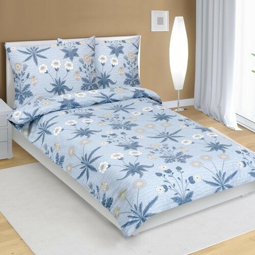 Bellatex Baumwollbettwäsche Wiese blau, 140 x 220 cm, 70 x 90 cm