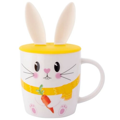 Altom Kubek porcelanowy Króliczek z silikonową pokrywką, 400 ml