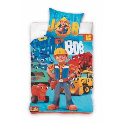 Lenjerie de pat pentru copii Bob Constructorul, albastru, 140 x 200 cm, 70 x 90 cm