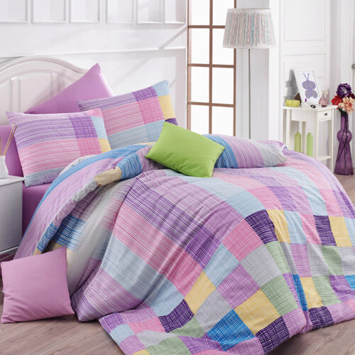 Bavlnené obliečky Karo fialová, 140 x 200 cm, 70 x 90 cm