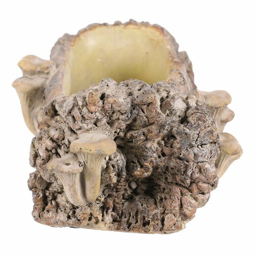 Übertopf aus Beton – Blumenkasten, Holz mit Pilzen, 36 x 18 x 13 cm, braun