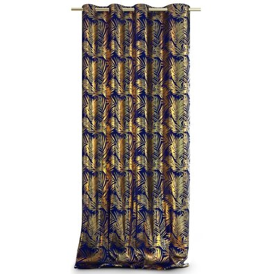 Restilo Záves Velvet Golden Leaves indigo, 140 x 245 cm