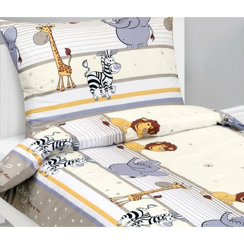 Bellatex Дитяча бавовняна постільна білизна Junior Safari бежева, 140 x 200, 70 x 90 см
