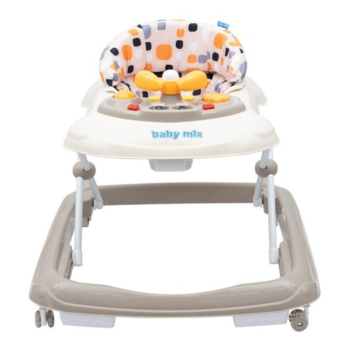 Baby Mix Walker pentru copii cu volan și roți din silicon, bej, 50 x 44 x 50 cm