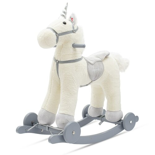 Baby Mix Hojdacia hračka s melódiou a kolieskami Unicorn biela, 64 x 35 x 60 cm