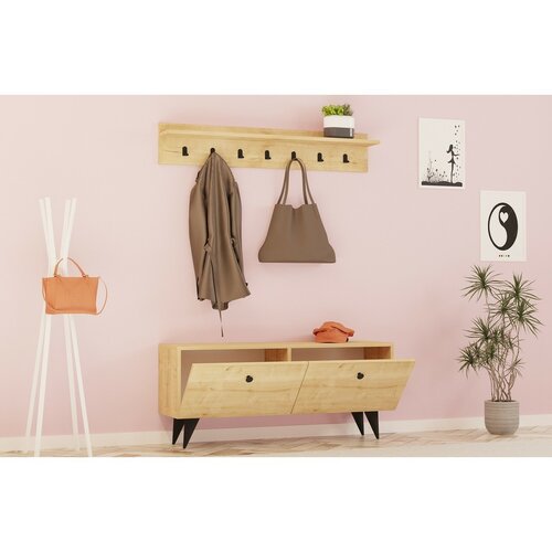 Cuier de perete cu dulap de pantofi Rupa Oak