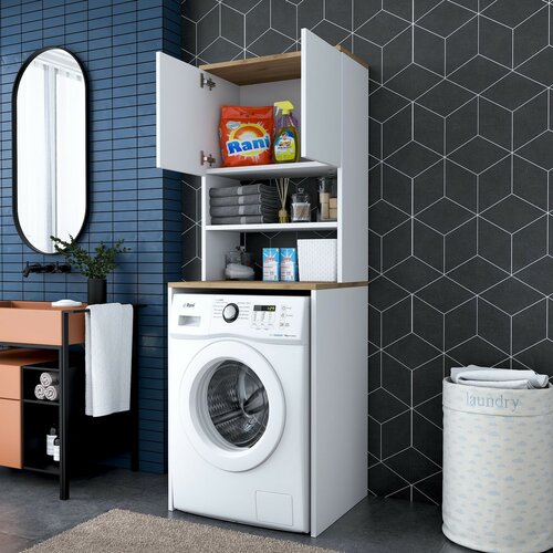 Karin White and Walnut szekrény a mosógép fölé