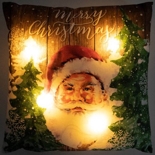 Santa Claus karácsonyi  LED világítós párna, 39 x 39 cm