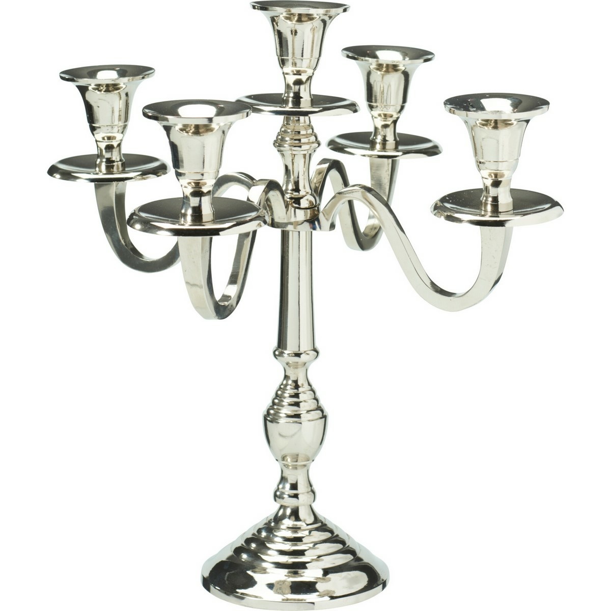 Metalowy świecznik 5-ramienny 29x29x30 cm, kolor srebrny, dekor 2