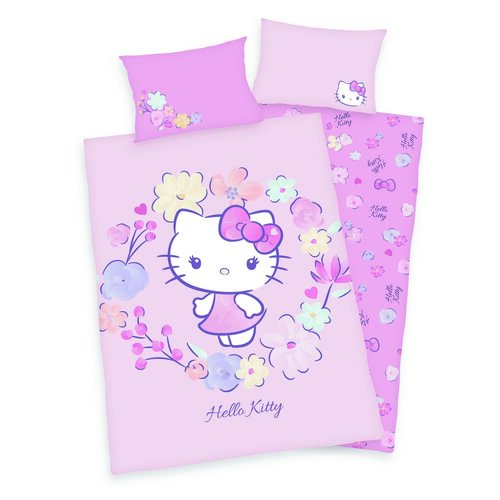 Lenjerie de pat din bumbac pentru pătuț Hello Kitty, 100 x 135 cm, 40 x 60 cm