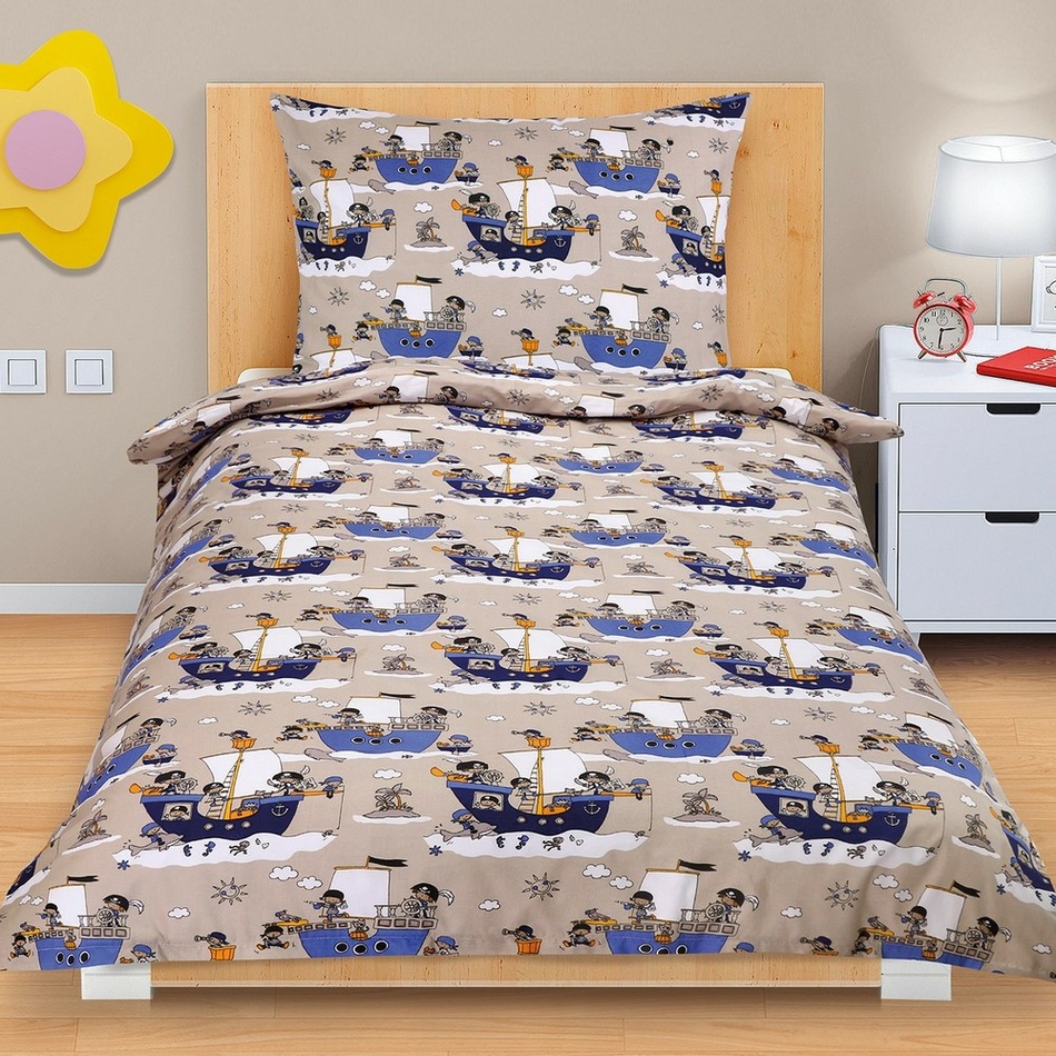 Lenjerie de pat din bumbac, pentru copii, JuniorMarina, 140 x 200 cm, 70 x 90 cm 140