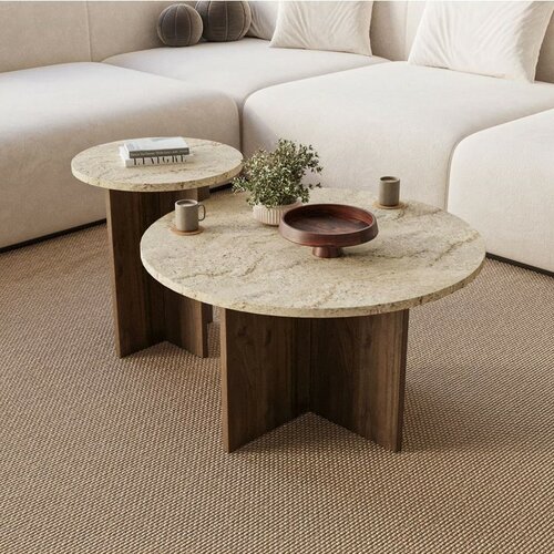 Măsuță de cafea Asha Double - Travertine, Walnut