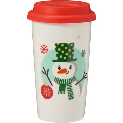 Cană din ceramică cu capac Om de zăpadă 400 ml