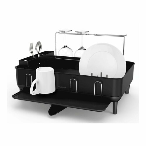 Simplehuman Odkapávač nádobí s ocelových rámem na skleničky, černá