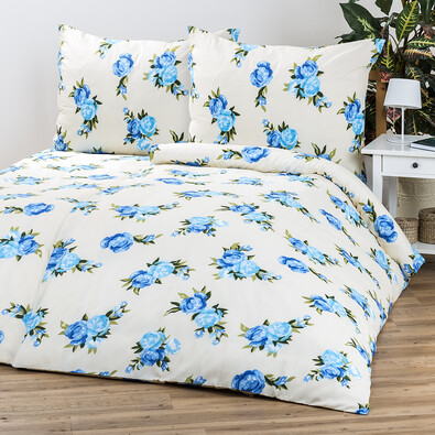 Bavlnené obliečky Kvety modrá, 140 x 200 cm, 70 x 90 cm