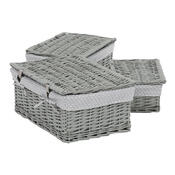Komplet pletenih košar z pokrovom Siva pikica, 3kosov, 3 velikosti, 49 x 22 x 35 cm