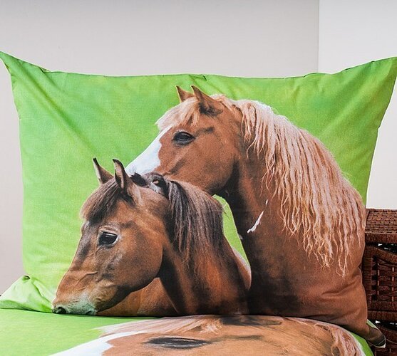 Bavlněné povlečení Koně, 140 x 200 cm, 70 x 90 cm, zelená, 140 x 200 cm, 70 x 90 cm