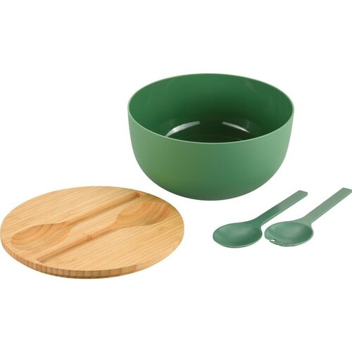 Kesper 58471 Miska sałatkowa z sztućcami ibambusową pokrywką 24 cm, zielona